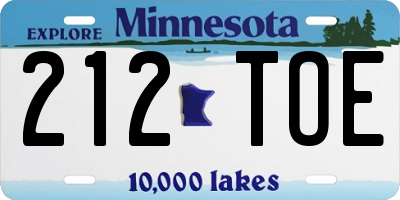 MN license plate 212TOE