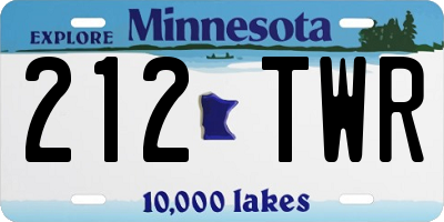 MN license plate 212TWR