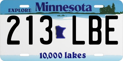 MN license plate 213LBE
