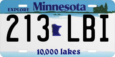 MN license plate 213LBI