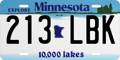 MN license plate 213LBK