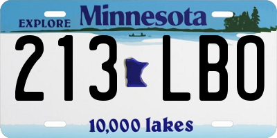 MN license plate 213LBO