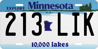 MN license plate 213LIK
