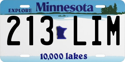 MN license plate 213LIM