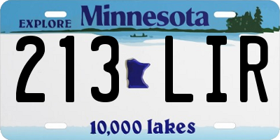 MN license plate 213LIR