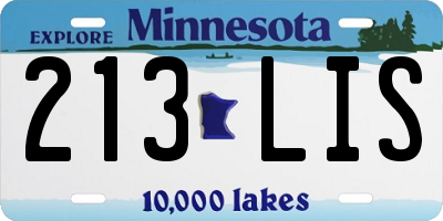 MN license plate 213LIS