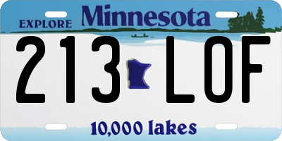 MN license plate 213LOF