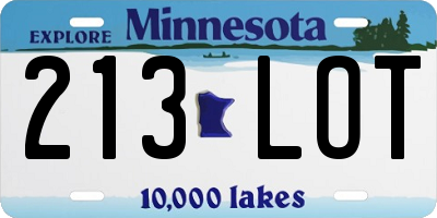 MN license plate 213LOT