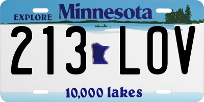 MN license plate 213LOV