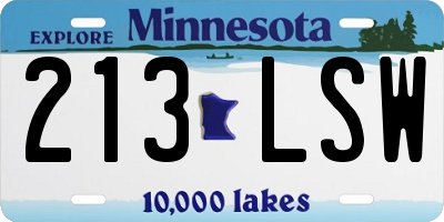 MN license plate 213LSW