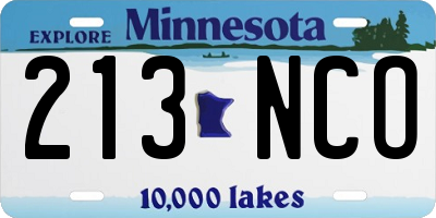 MN license plate 213NCO