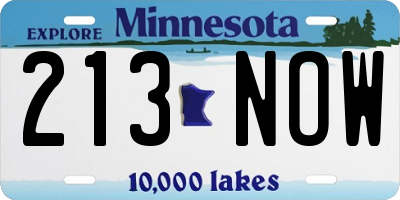 MN license plate 213NOW