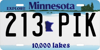 MN license plate 213PIK