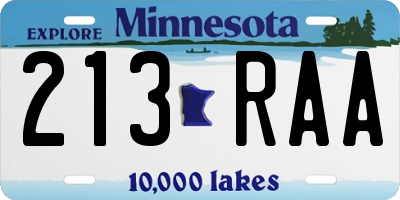 MN license plate 213RAA