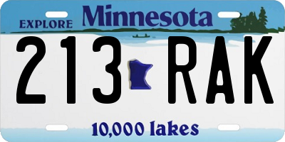 MN license plate 213RAK