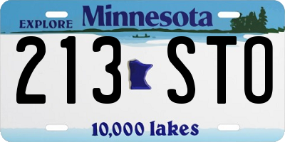 MN license plate 213STO