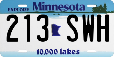 MN license plate 213SWH