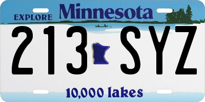 MN license plate 213SYZ