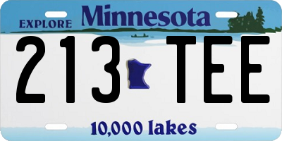 MN license plate 213TEE