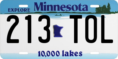 MN license plate 213TOL