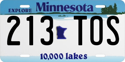 MN license plate 213TOS