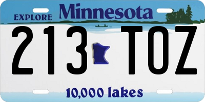 MN license plate 213TOZ