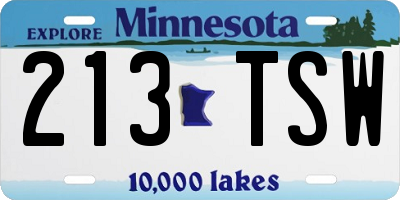 MN license plate 213TSW
