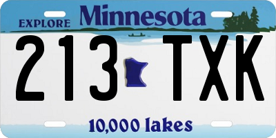 MN license plate 213TXK
