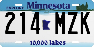 MN license plate 214MZK