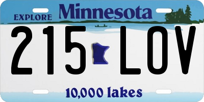 MN license plate 215LOV