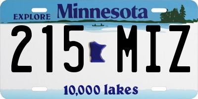 MN license plate 215MIZ