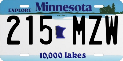 MN license plate 215MZW