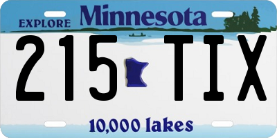 MN license plate 215TIX