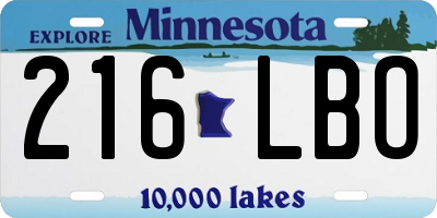 MN license plate 216LBO