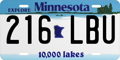 MN license plate 216LBU
