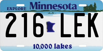 MN license plate 216LEK