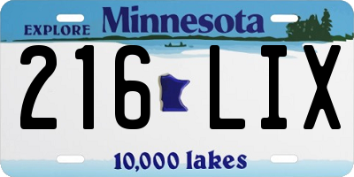 MN license plate 216LIX