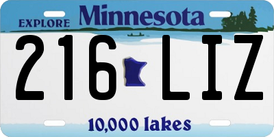 MN license plate 216LIZ