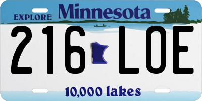 MN license plate 216LOE
