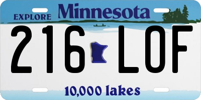 MN license plate 216LOF