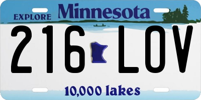 MN license plate 216LOV