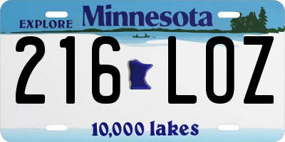 MN license plate 216LOZ