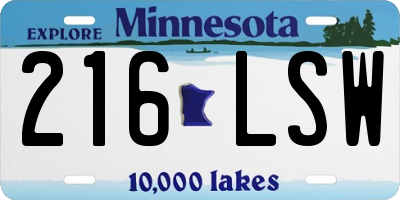 MN license plate 216LSW