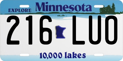 MN license plate 216LUO