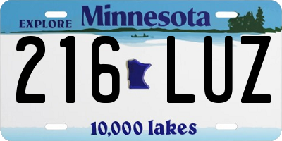 MN license plate 216LUZ