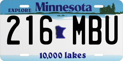 MN license plate 216MBU