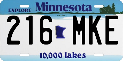 MN license plate 216MKE