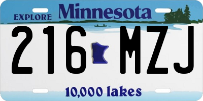 MN license plate 216MZJ