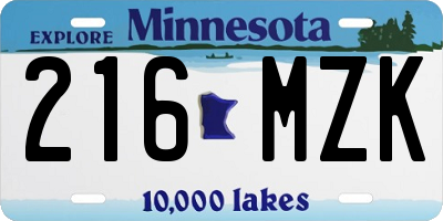 MN license plate 216MZK