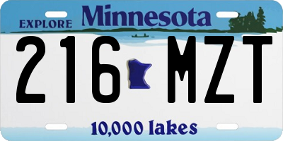 MN license plate 216MZT